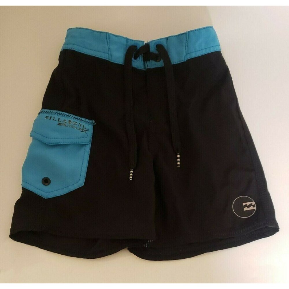 Billabong Platinum Boys Board Shorts Swim Trunks Black & Blue Sz 4
